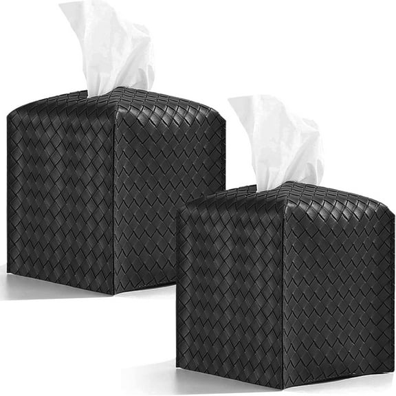 PEACNNG 2PCS Tissue Box Cover, Premium Woven Pattern PU Leather Square Tissue Box Holder,for Bedroom/Parlor/Bathroom/Office/Car/Dining Table, 5"X5"X5"