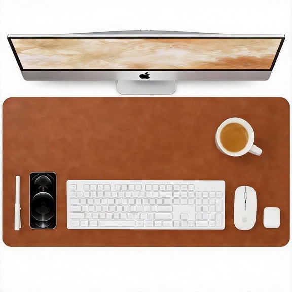 Vintage Distressed PU Leather Desk Pad - 1.8mm Thick Non-Slip Office Desk Mat & Waterproof Blotter - Large Mouse Pad & Writing Surface for Home Office - Tan, 31.5" x 15.7"