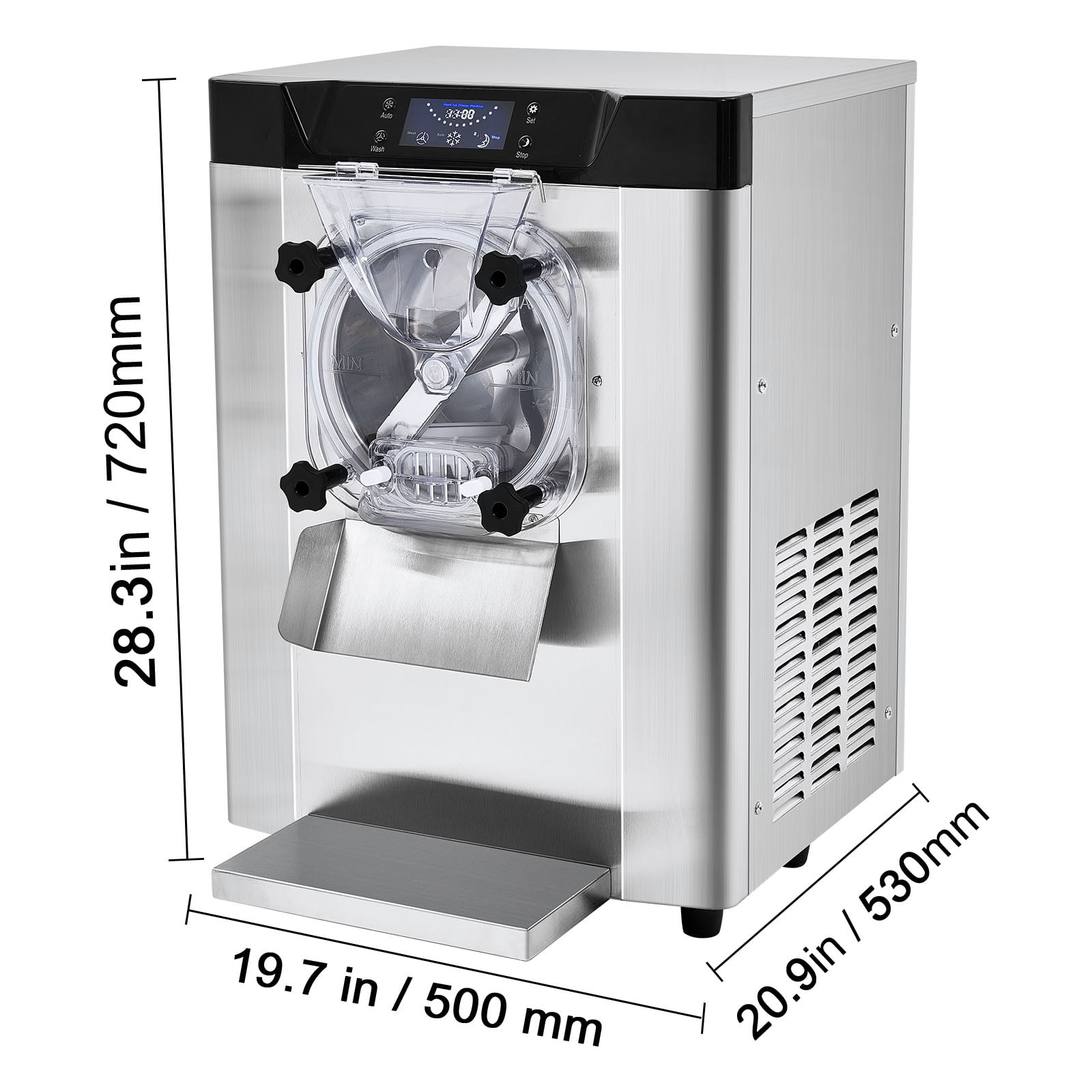KFFKFF Commercial Ice Cream Machine, 12 L/H Output, 1713W Single Flavor Countertop Hard Serve Ice Cream Maker, 4.5L Stainless Steel Cylinder, LED Panel with Auto Cleaning and Pre-cooling Features