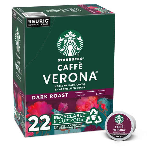 Starbucks, Caffè Verona Dark Roast KCup Coffee Pods, 22 Count