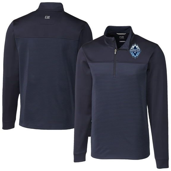 Men's-Cutter & Buck  Navy Vancouver Whitecaps FC Traverse Stretch Eco Stripe Quarter-Zip Top