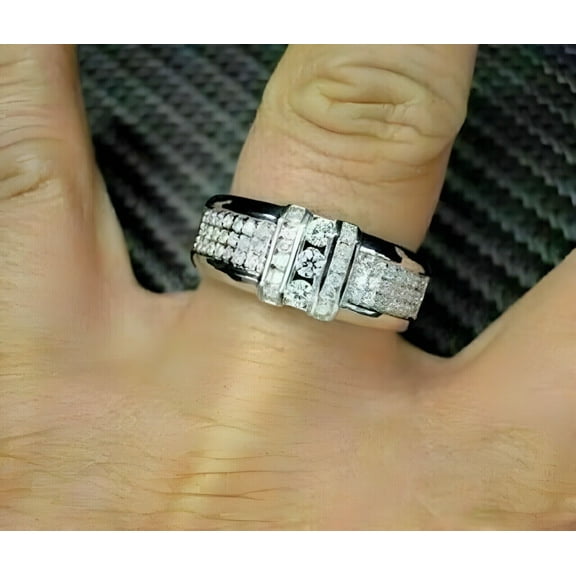 2.59 Ct Round Cut Simulated Diamond Men Wedding Band Ring 14k White Gold Plated