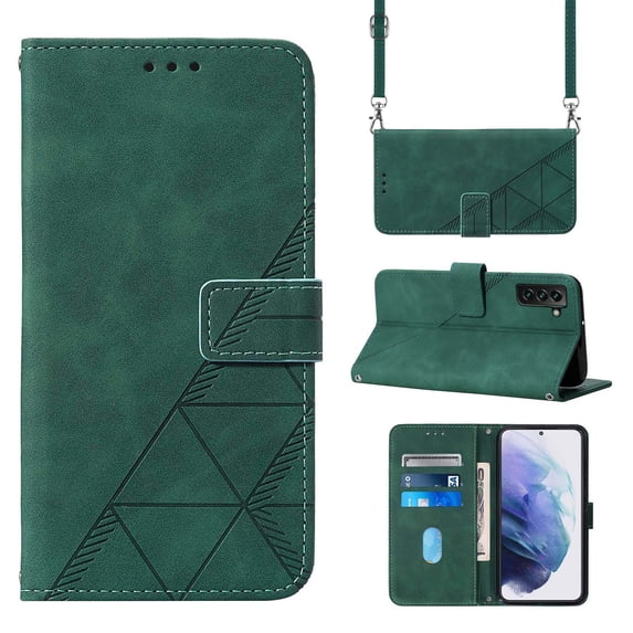 ELEHOLD for Samsung Galaxy S23 Plus Wallet Case, Premium PU Leather Removable Adjustable Crossbody Shoulder Strap Magnetic Stand Card Slots Kickstand Shockproof Flip Cover Case for Women Men,Darkgreen