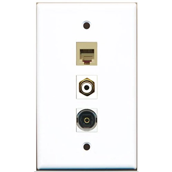 RiteAV - 1 Port RCA White and 1 Port Phone RJ11 RJ12 Beige and 1 Port Toslink Wall Plate
