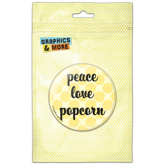 Peace Love Popcorn Refrigerator Button Magnet