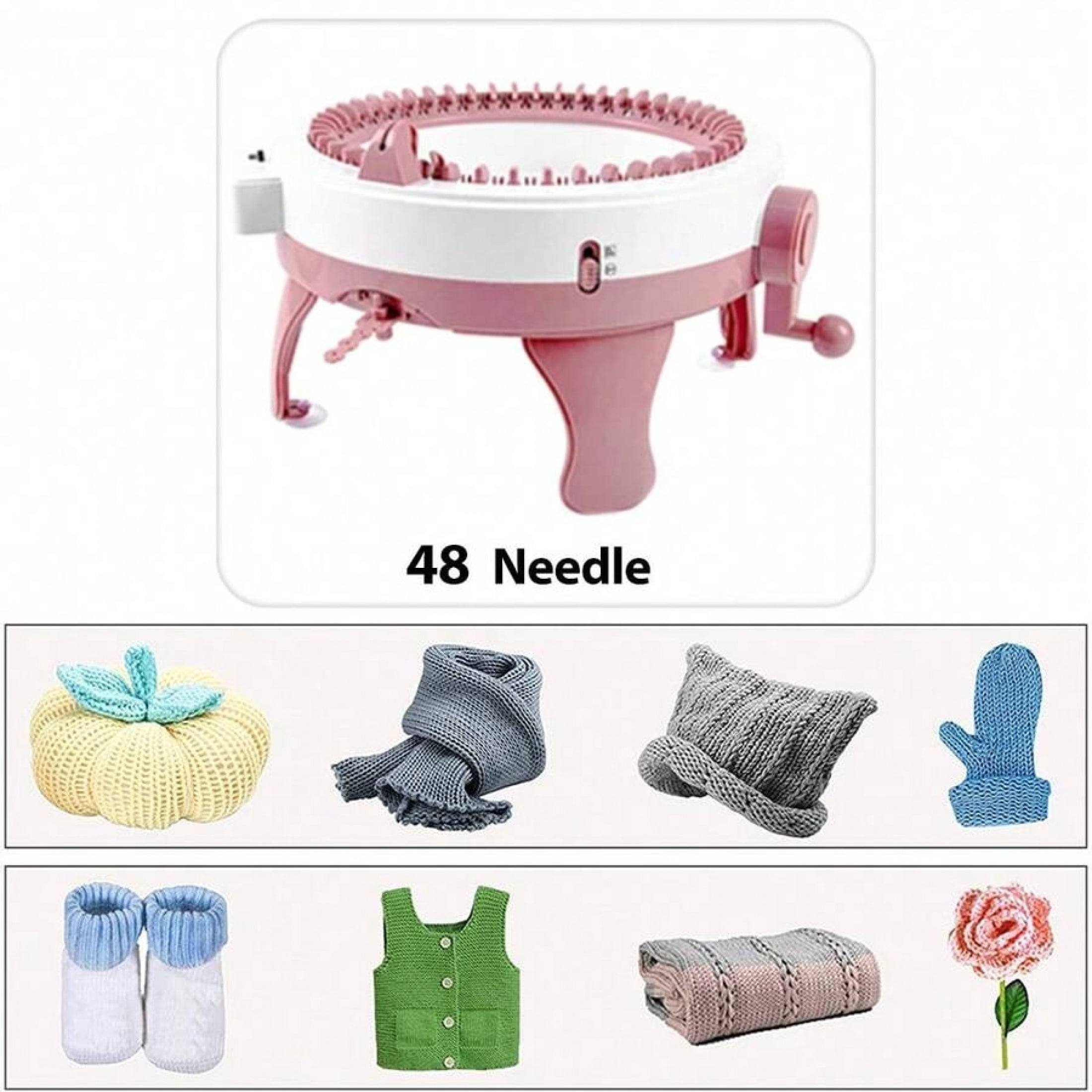 48 Needles Smart Knitting Machine, Circular Double Knit Loom With Row Counter, DIY Knitting Crochet Kit for Adults Beginners Making Hats Socks