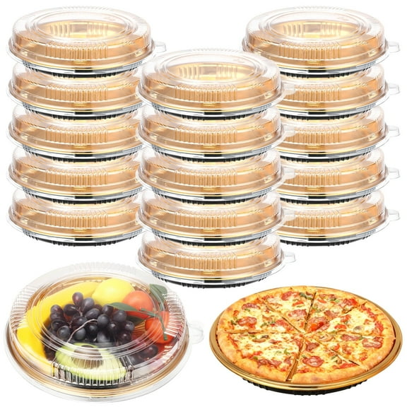 15 PCS Disposable Pie Carriers with Clear Lids, 9 Inch Plastic Round Serving Trays, Portable Pie and Pizza Containers with Snap-On Dome Covers for Cakes, Salads, and Meal Prep