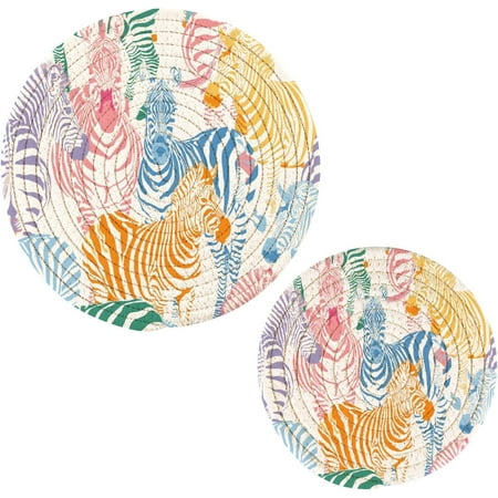 

SKYSONIC Zebra Safari Wildlife Trivets Pot Holders Set of 2 Hot Pads Table Mats Placemats Set for Cooking and Baking Cotton Braided Hot Pads 7in+9in