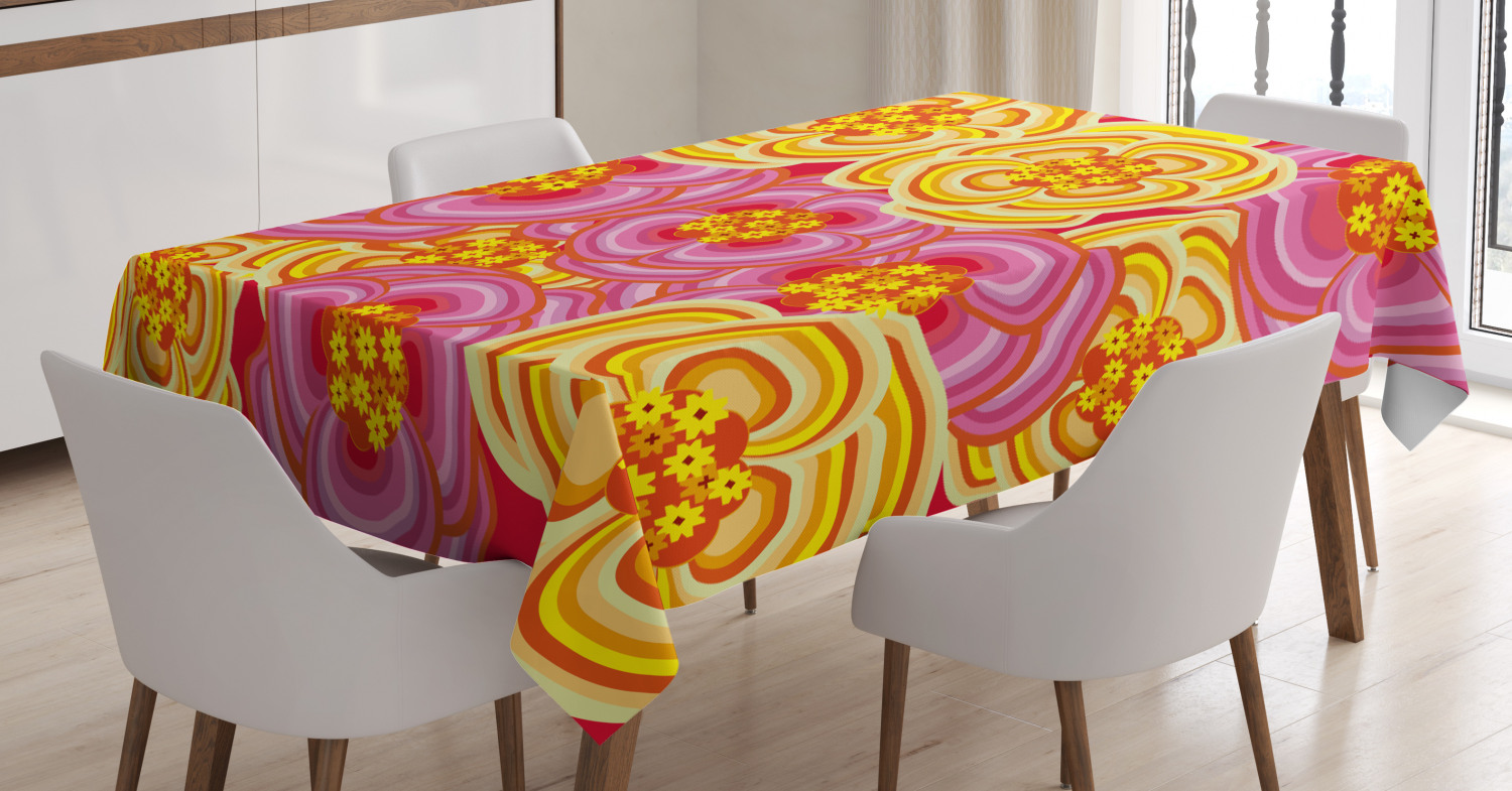 Floral Tablecloth, Funky Vibrant Colored Flower Burst Little Daisies