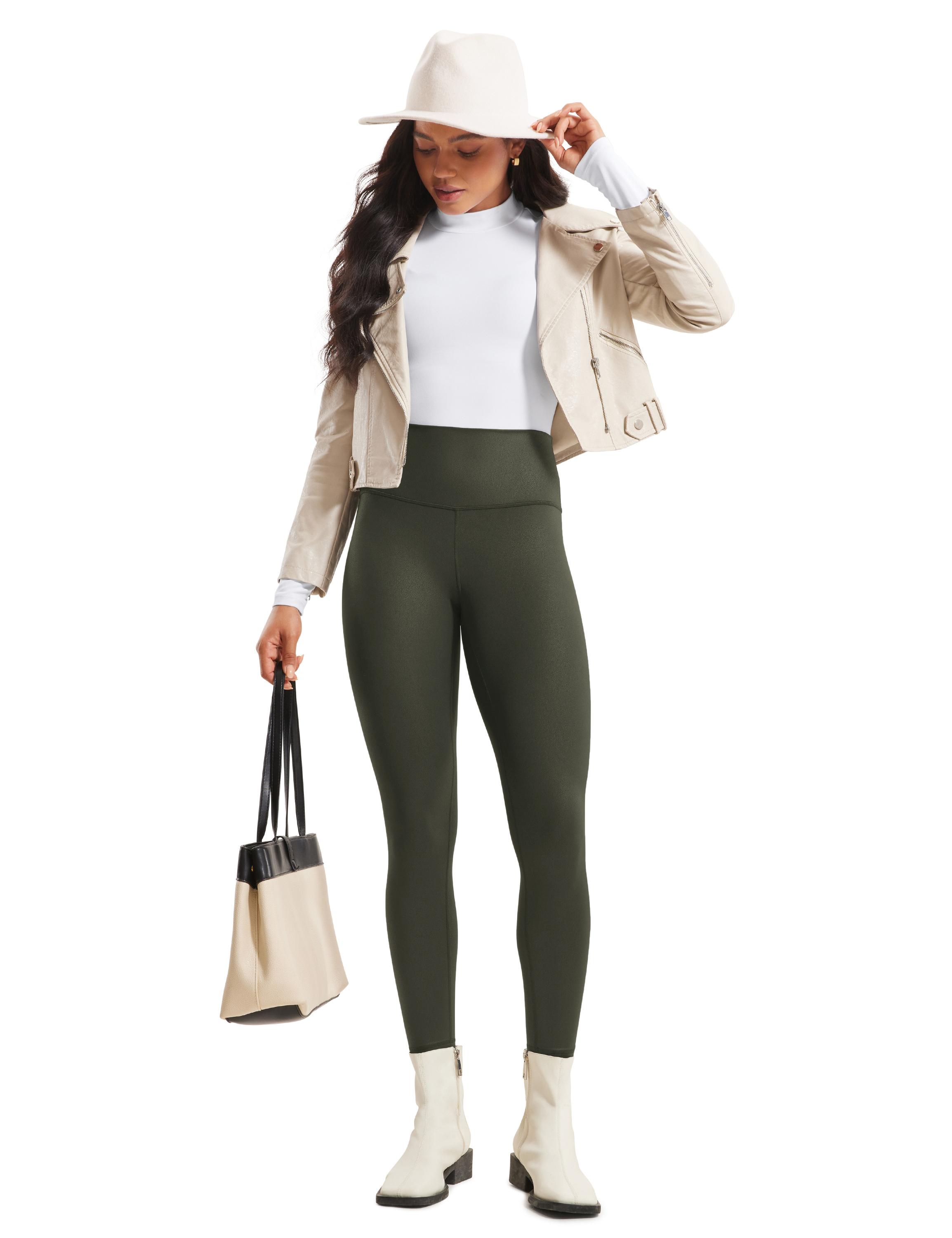 CRZ YOGA Butterluxe Matte Faux Leather Leggings for Women 25 Inches High Waisted