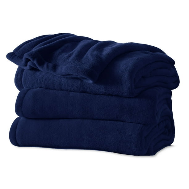Sunbeam Microplush Electric Heated Warming Throw Blanket Royal Blue
