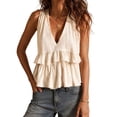 thumbnail image 2 of Karymi Tops for Women Trendy Deep V-Neck Sleeveless Ruffle Peplum Top, Tiered Ruffle Peplum Hem Cami Blouse, Solid Casual Summer Flowy Tank Top Cute Tops for Women, 2 of 9
