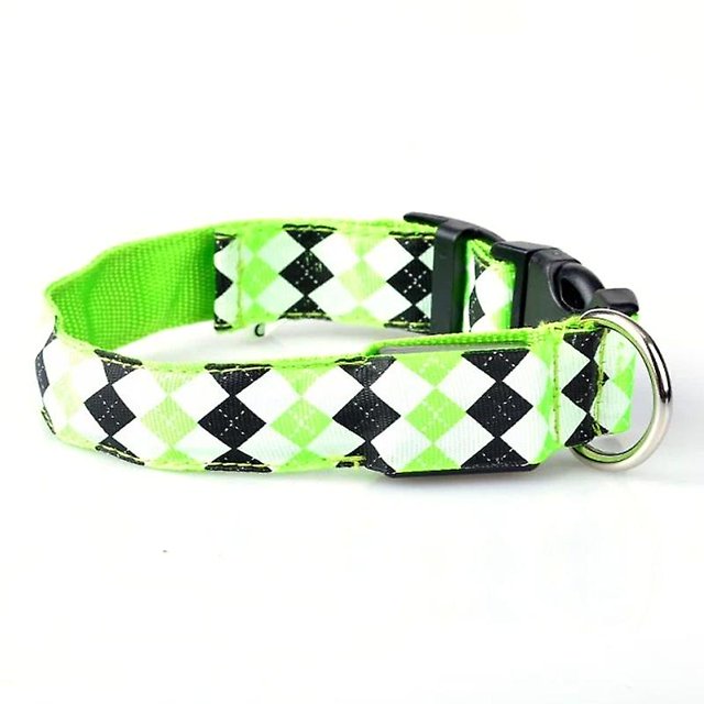 Plaid Pattern Rechargeable LED Glow Light Leads Pet Dog Collar for Small Medium Dogs L