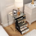 thumbnail image 3 of Olurrisa Modern Silver Baked Curved Mirror Nightstand with 3 Drawers, Glass Bedside Table for Small Spaces, Luxury Bedroom Furniture, 3 of 9