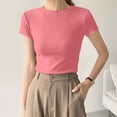 thumbnail image 2 of Womens' Stretchy Ribbed High Neck Short Sleeve Gym Workout Slim Fitted Casual Full Length Top T-Shirt A L, 2 of 9