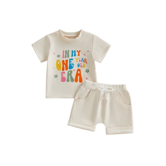 Jxzom Baby Girl First Birthday Outfit In My One Year Old Era T-Shirt Top Short Sleeve and Casual Shorts 6 12 18 Months Baby Girls 1st Birthday Gifts
