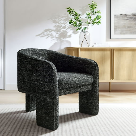 Modway Greer Boucle Fabric Upholstered Accent Armchair in Charcoal