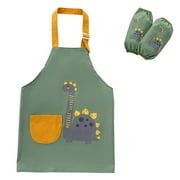 Kids Apron with Pocket Waterproof Boys Girls Adjustable Painting Baking Cooking Painting Apron Dinosaurs