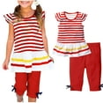 thumbnail image 2 of Atogsazn Baby Girl Summer Casual Clothes Set Kids Short Sleeve Striped Dress and Capris 2 Piece Set Outfits 5-6 Years B-Red on Clearance, 2 of 5