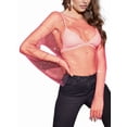thumbnail image 2 of Women'S Rhinestone Body Chains Long Sleeve Tops Crystal See Through Mesh Fishnet Shirts Outfits Dark Rose Red XS, 2 of 7