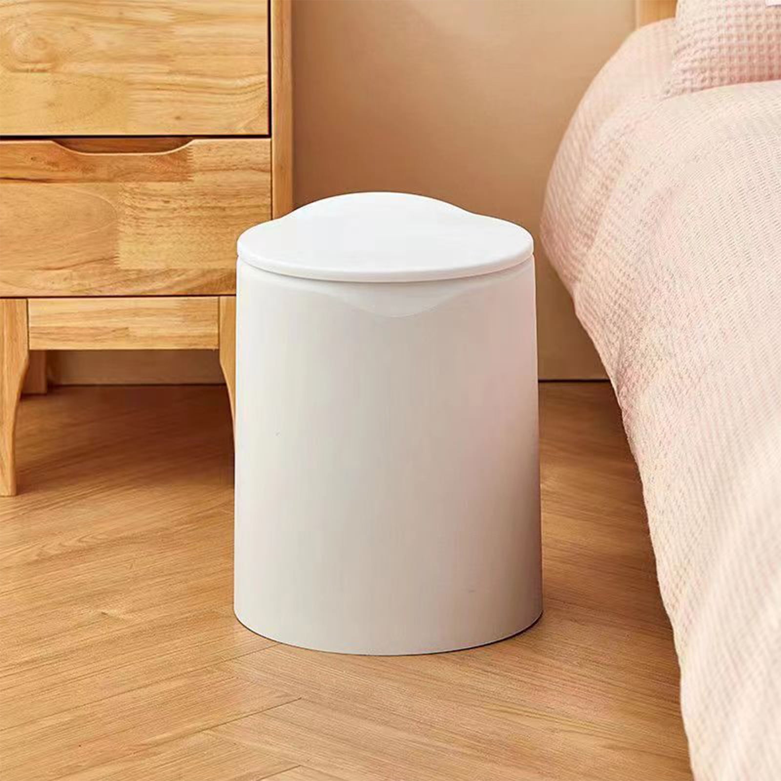 Multifunctional Desktop Trash Can with Lid, Press-Type Waste Basket for Kitchen, Living Room, Bathroom, and Office, Non-Slip Small Portable Garbage Bin with Newspaper Baskets, White, 27x18.5x18cm