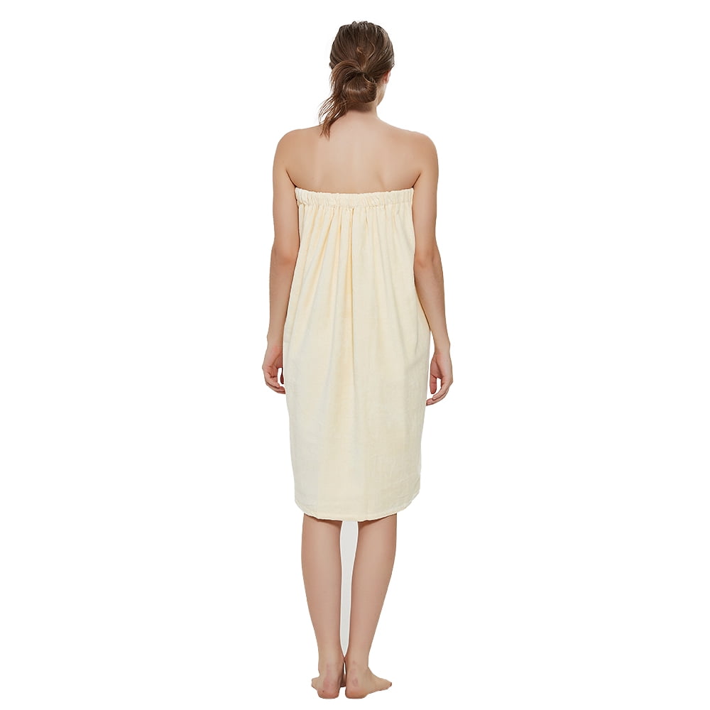 Toptie Women's Cotton Terry Spa Shower Bath Towel Wrap-Light Yellow-S/M