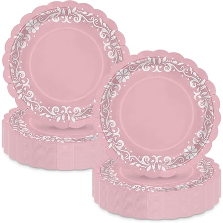 100 Pcs Pink Platos De Barro Mexicanos Paper Plates 9 Inches Cielito Lindo Party Decoration Disposable Scalloped Cinco De Mayo Paper Plates for Fiesta Mexican Talavera Baby Shower Supplies
