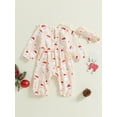 thumbnail image 6 of Newborn Baby Girl Christmas Outfit Santa Claus Ruffle Cotton Linen Jumpsuit Long Sleeve Romper Playsuit with Headband, 6 of 8