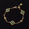 thumbnail image 1 of Pulsera de oro de 18 quilates con trébol de cuatro hojas y tres flores, joyería vintage para niñas, 1 of 6