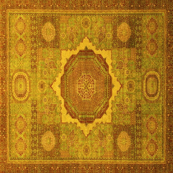 Ahgly Company Indoor Square Oriental Yellow Modern Area Rugs, 7' Square