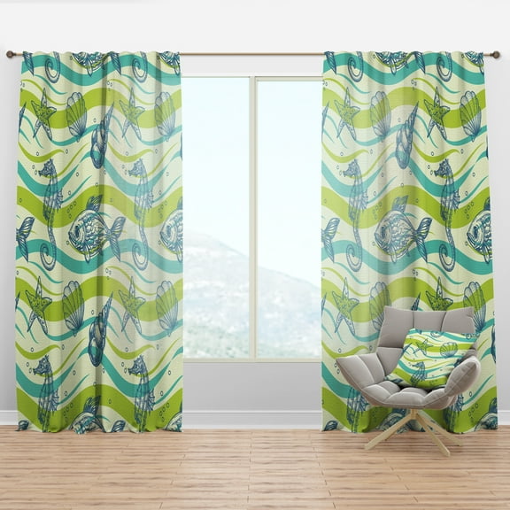 Designart 'Costal Life Form XV' Coastal Curtain Panel