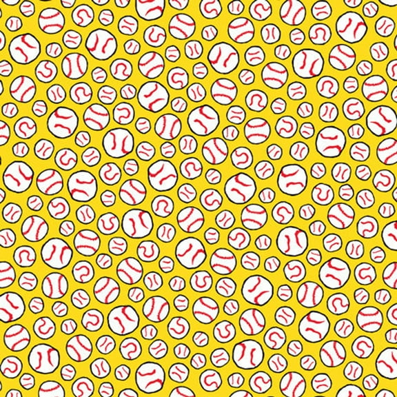 Peanuts "All Stars" Yellow Baseball Toss 100% Cotton Fabric by The Yard