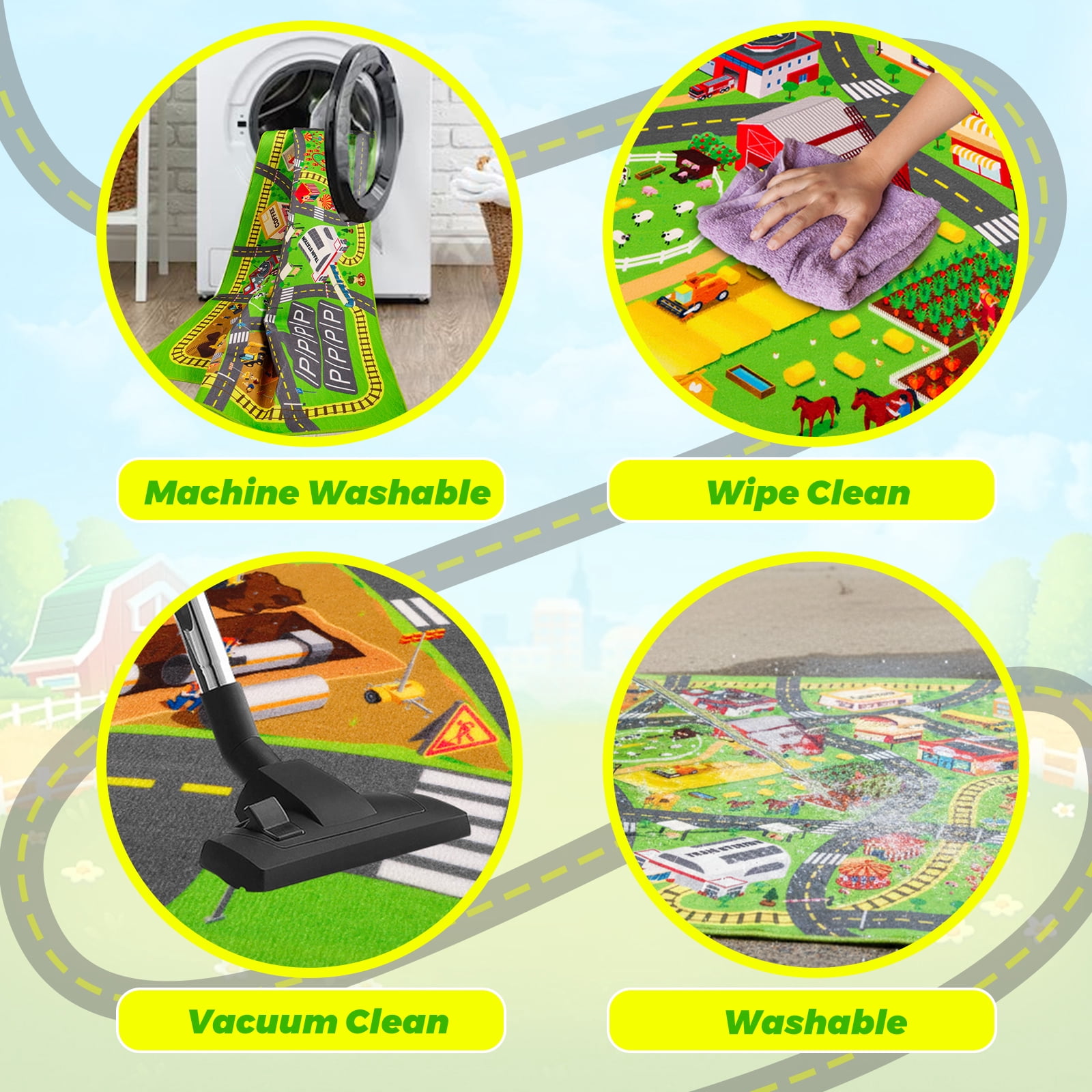 Car Rugs for Kids Toy Cars, Non-Slip Kids Play Rug, Town City Road Carpet for Kids Boys Playroom Bedroom, Washable Car Track Playmat Vehicle Mat for Children Baby (City, 59"X39.4")