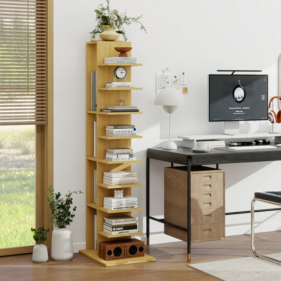 ELECWISH Narrow Bookshelf, 13-Tier Bookcase for Small Space, Tall Vertical Spine Bookshelf Tower, Modern Corner Book Shelf with Storage for Home Office