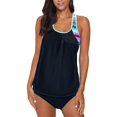 thumbnail image 1 of Womens Blouson Striped Printed Strappy T-Back Push up Tankini Top with Shorts, 1 of 6