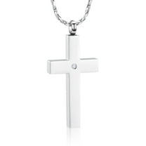 Crystal Cross Necklace for Ashes - Stainless Steel Keepsake Cremation Jewelry - Religious Cross Memorial Urn Necklace for Pet Human Ashes Pendant