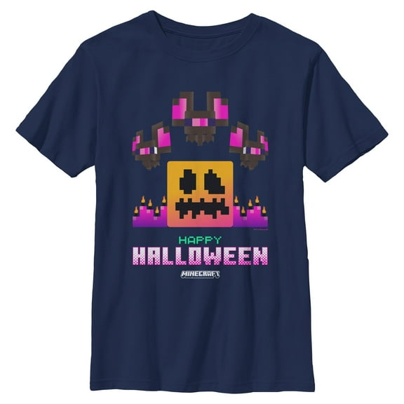 Boys Minecraft Happy Skeleton And Bats With Flames T Shirt