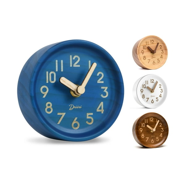 Reloj de sobremesa Driini, analógico, madera de pino, 11 cm, color azul