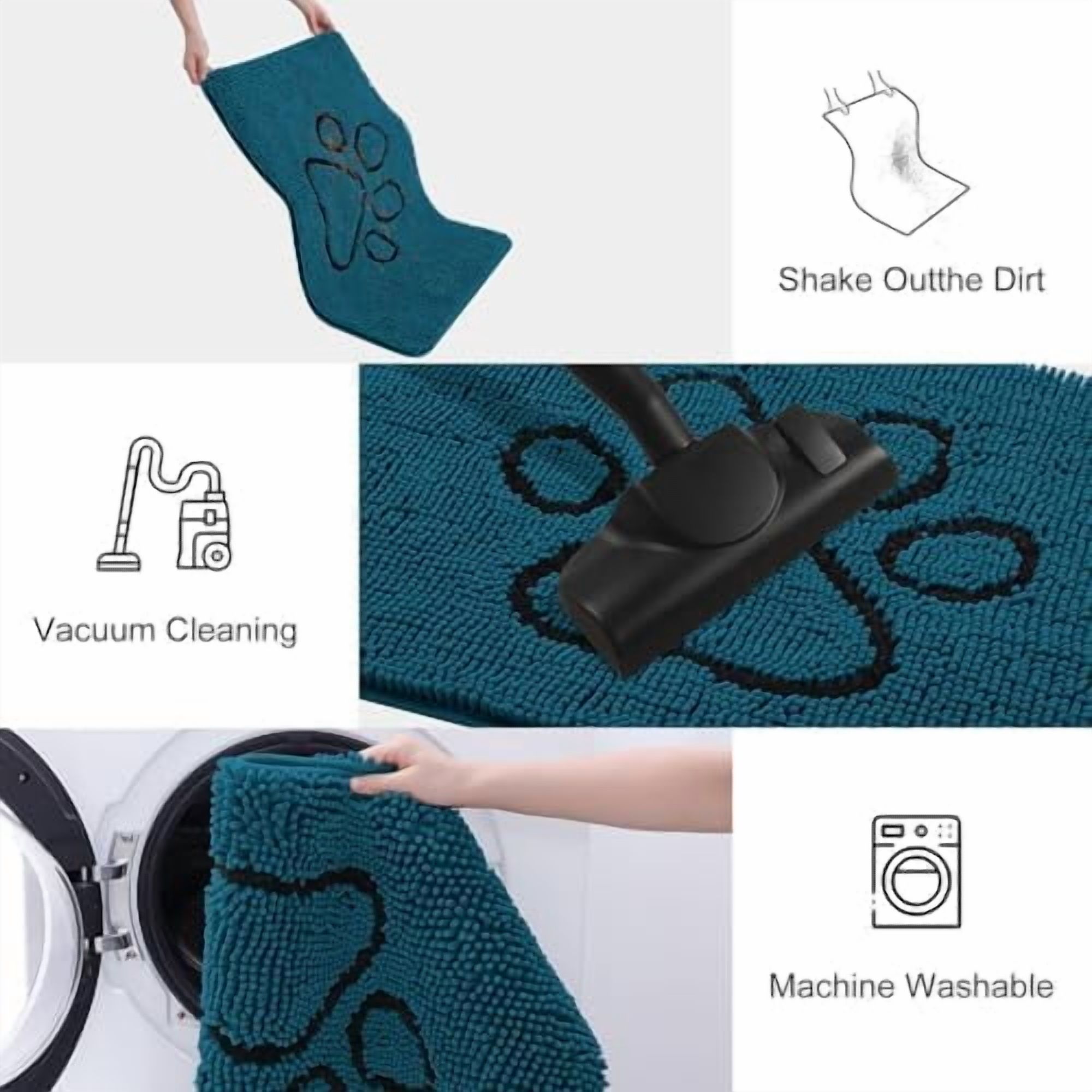 Dog Door Mat for Muddy Paws, Absorbent Dirt Trapper Non Slip Quick Dry Washable Chenille Mat for Mud Dogs, Entry Rug for Indoor and Outdoor (36x24 Inches, Atlantic Blue and Black)
