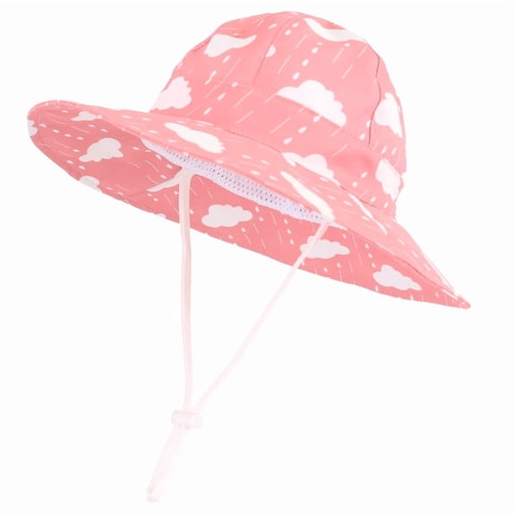 Kids' Cloud Print Sun Hat, Wide Brim with Mesh Ventilation and Adjustable Chin Strap for Summer Outdoor Use, 2-3 Years Pink 2-4Y