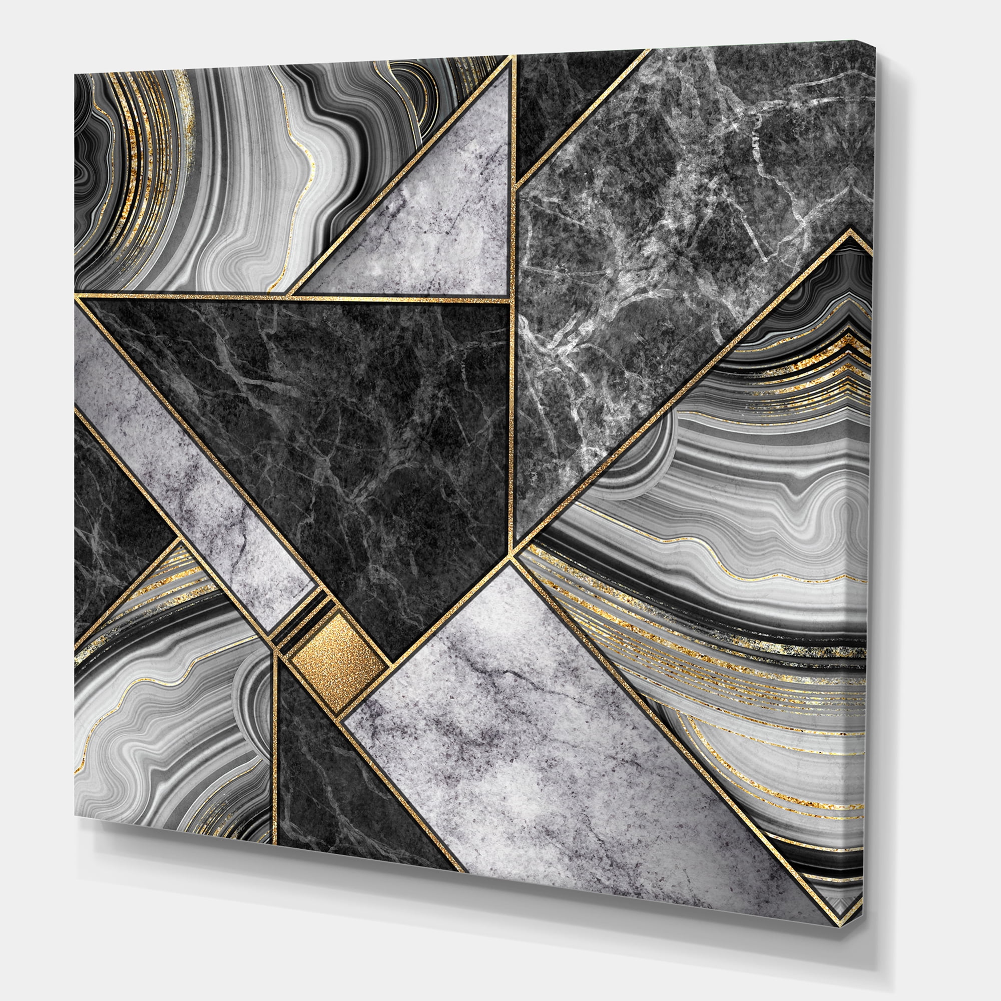 Designart ' Touches Of Gold With Marble Granite Agate ' Modern Canvas Wall Art Print