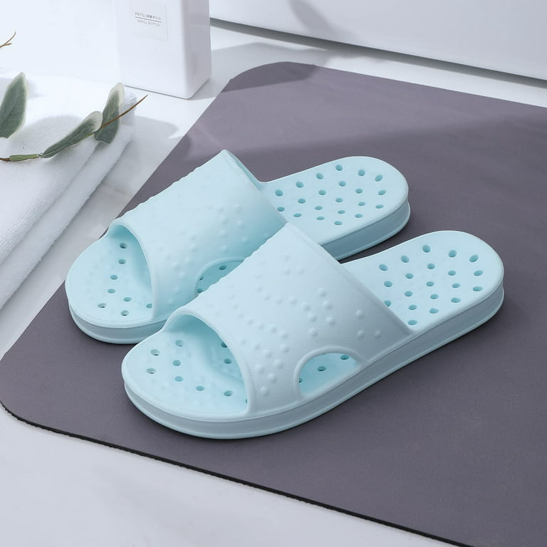 Litfun Shoes for Women Men, Quick Drying Non Slip Bath Slippers, Shower Sandals with Drain Holes, Light Blue