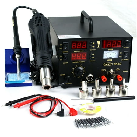 Zeny 3 in 1 853D SMD DC Power Supply Hot Air Iron Gun Rework Soldering (Best Hot Air Station)