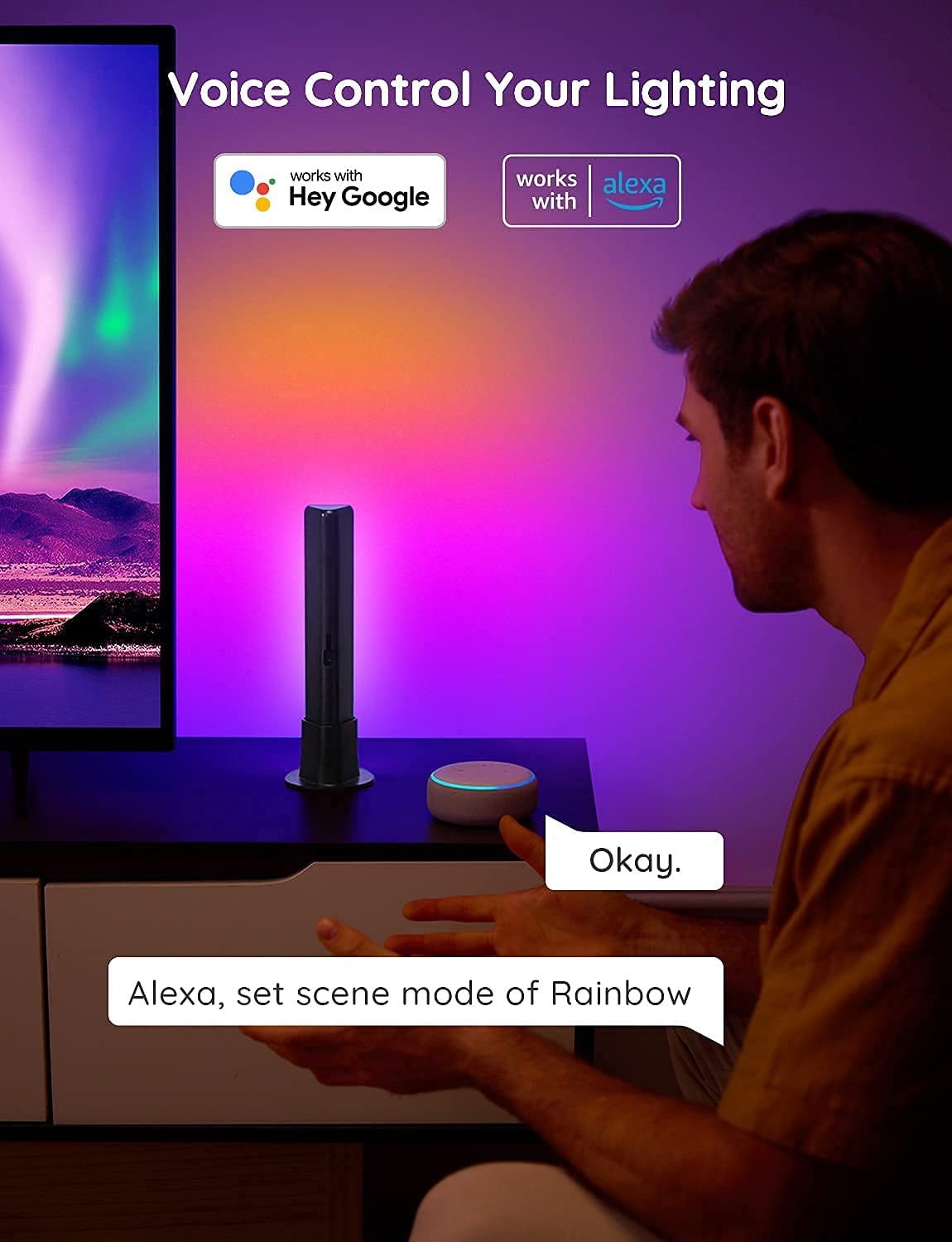 Govee Smart Led Light Bars  Work With Alexa And Assistant Rgbicww Wifi Tv Backlights Scene Music Modes For Gaming Pc Room Decoration Black