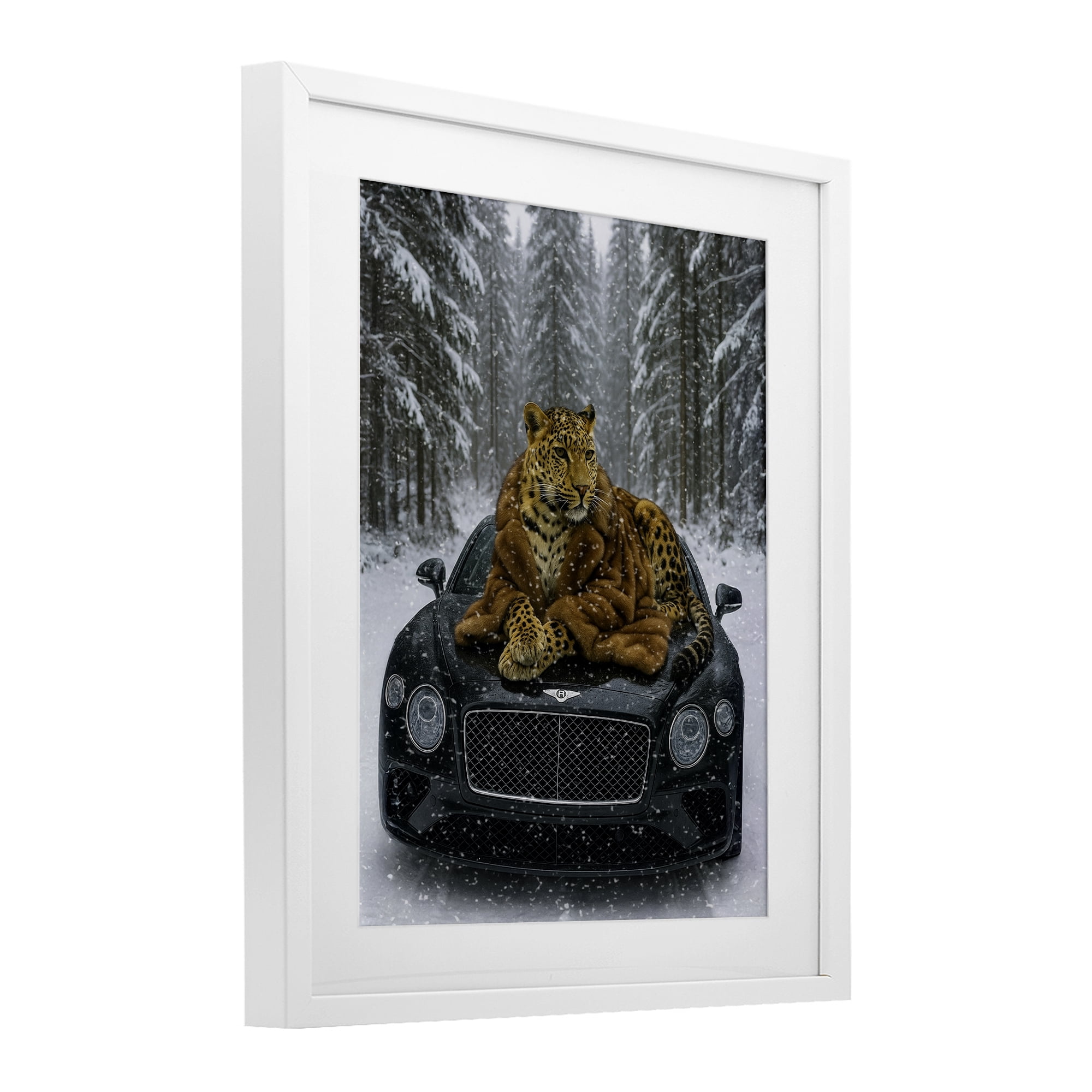 Stupell Industries Luxurious Leopard Winter Woods White Framed Print Under Glass, design by Grotto Studios