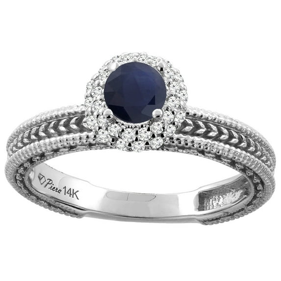 14K Yellow Gold Diamond Natural Quality Blue Sapphire Engagement Ring Round 5 mm, size 8.5