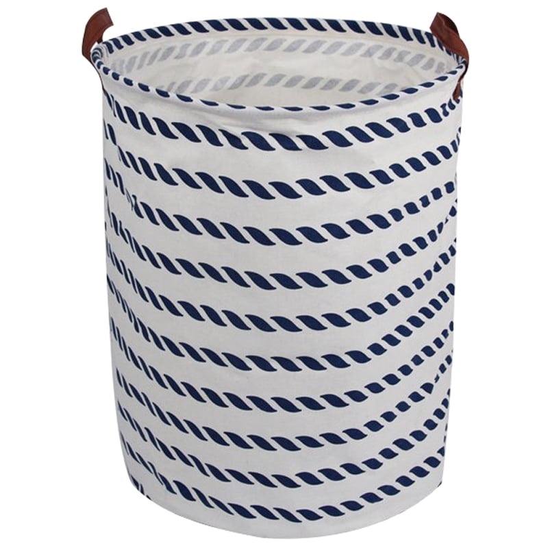 Jumbo Collapsible Canvas Laundry Hamper, Round, Blue Line
