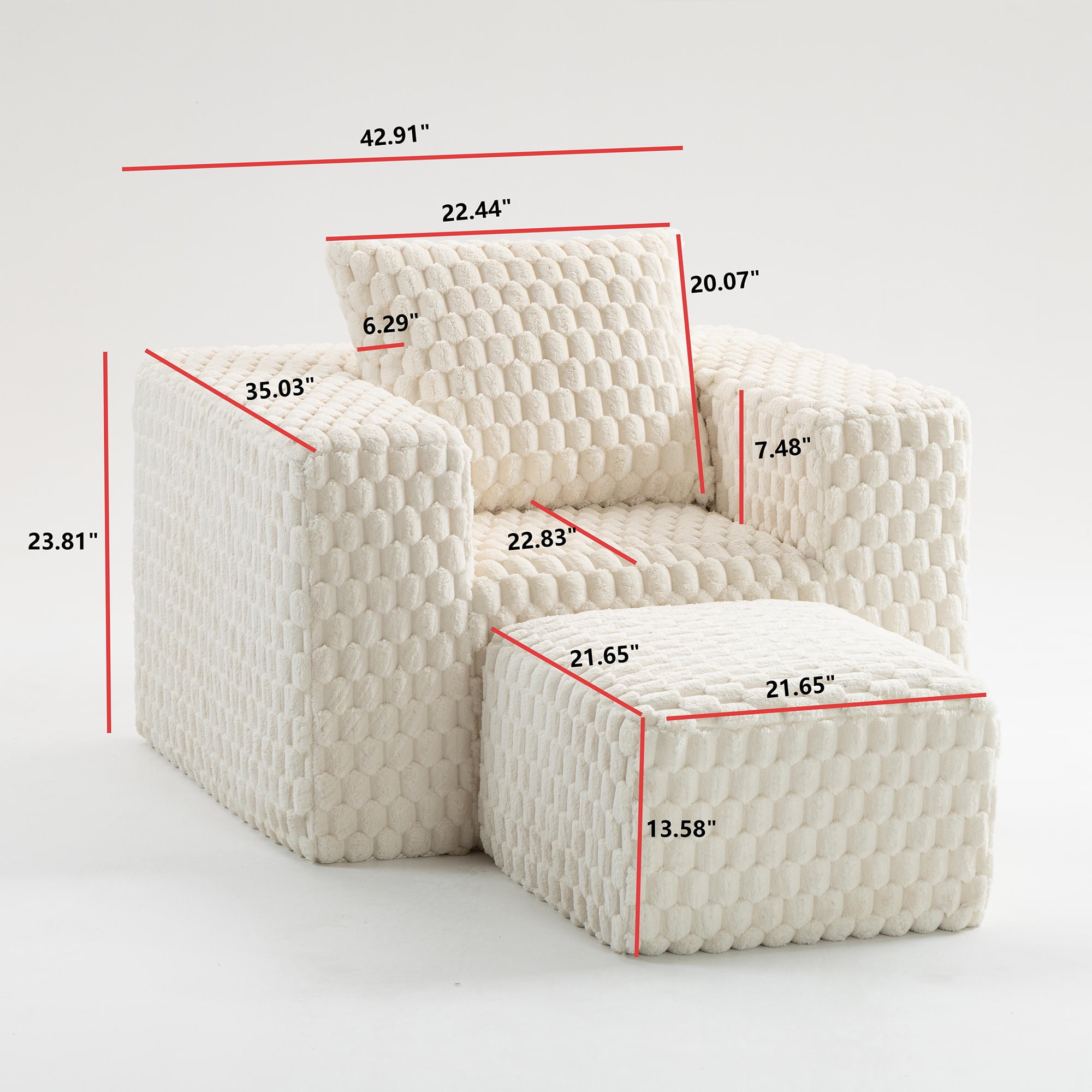 Demi Bonn 42" Corduroy Sofa Couches, Sofa Memory Foam Couches for Living Room, Cloud Couch with Ottoman, Beige