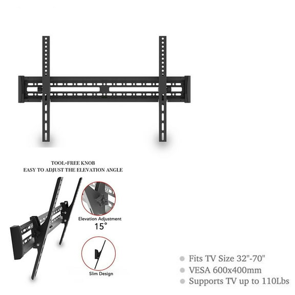 Tilting TV Wall Mount Bracket Low Profile for Most 32-65 inch LED, LCD, OLED, Plasma Flat Screen TVs with VESA 400x600mm Weight up to 110lbs