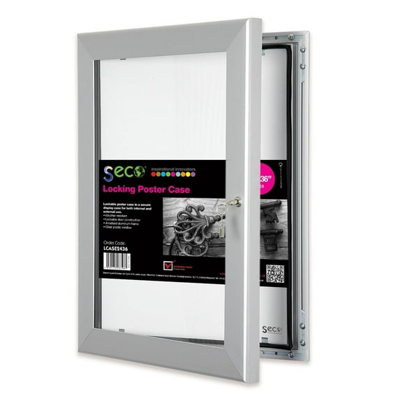 SECO Lockable Indoor/Outdoor Poster Frame Case, Silver, 24 x 36"